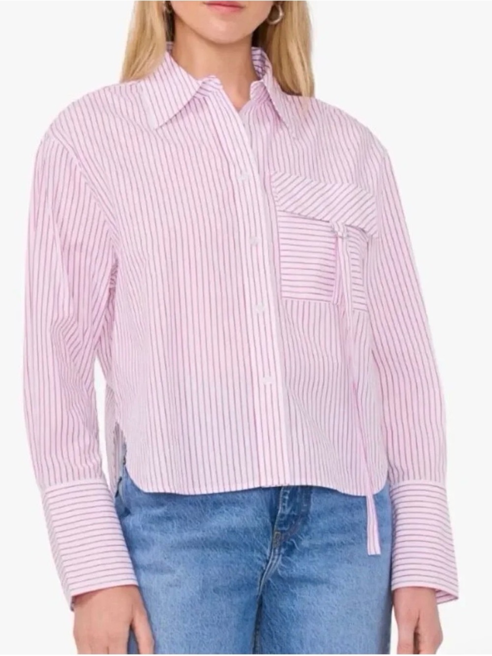 Parker Stripe Cotton Cropped Button Down Utility Pocket Shirt Size 2